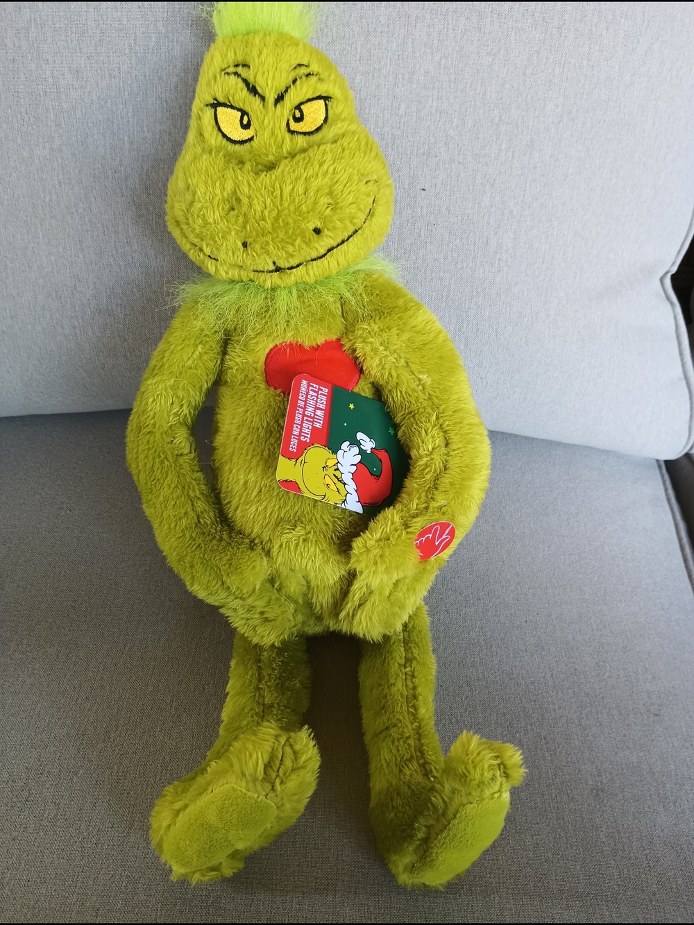 The Grinch Plush 17" Doll - Bright Lime Green Holiday Plush Heart Lights Up Russ
